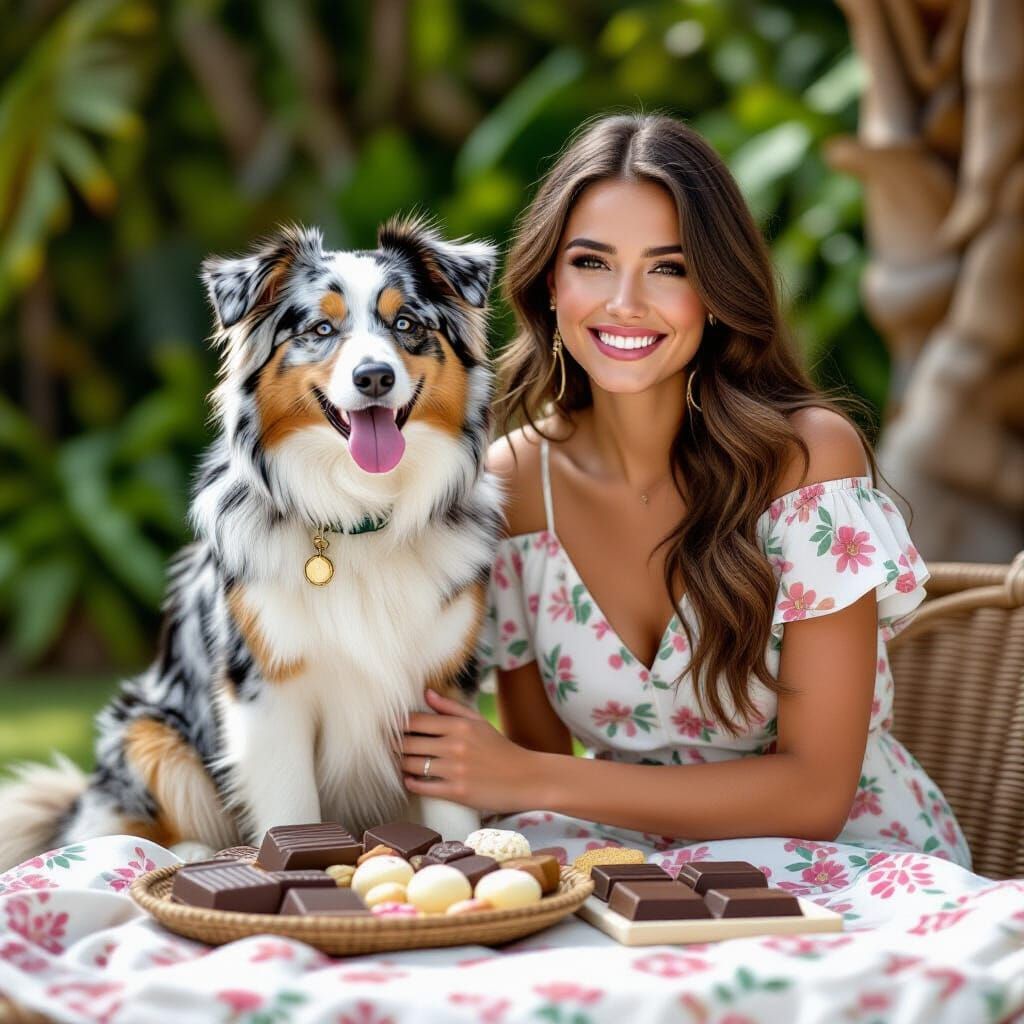 Elegant Woman with Dog in Art Nouveau Style