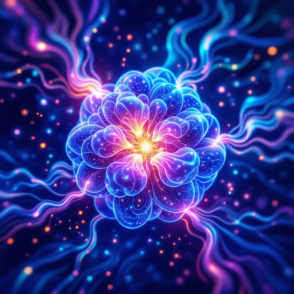 Glowing Lymph Node in Psychedelic Astral Cosmos