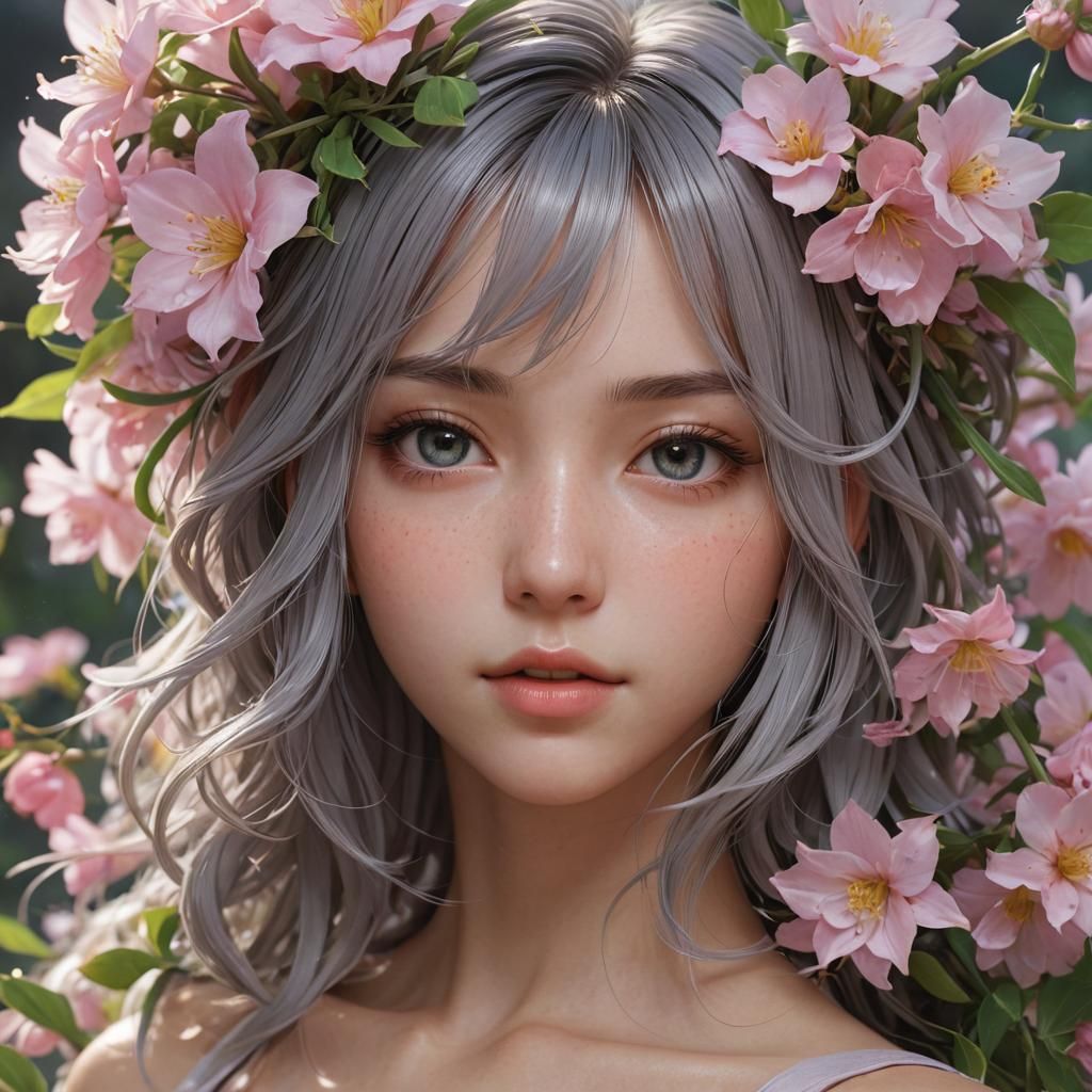 Dreamlike Flower Portrait in 3D Anime Style