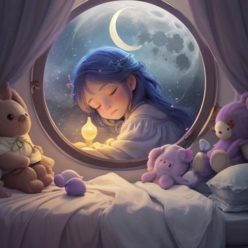 Magical Bedroom Scene with Sleeping Girl