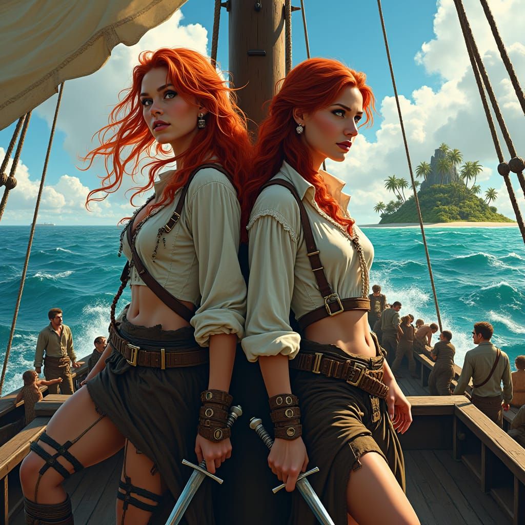 Pirate Duo Anne Bonny and Mary Read on Deck