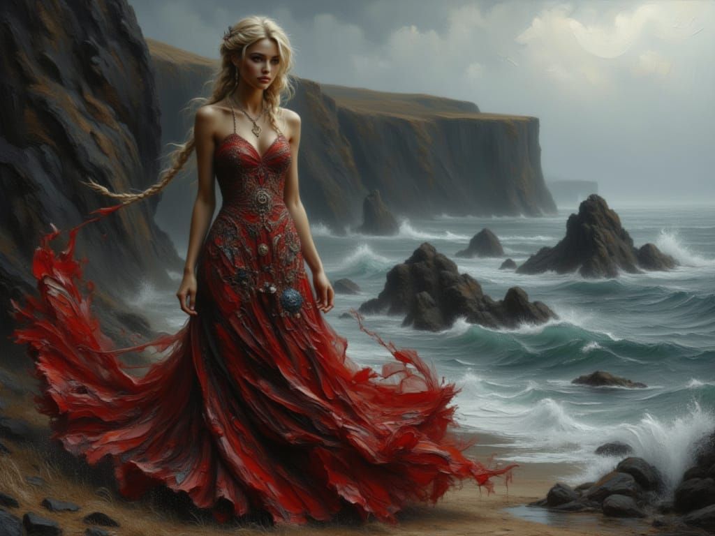 Beautiful woman by the cliffside