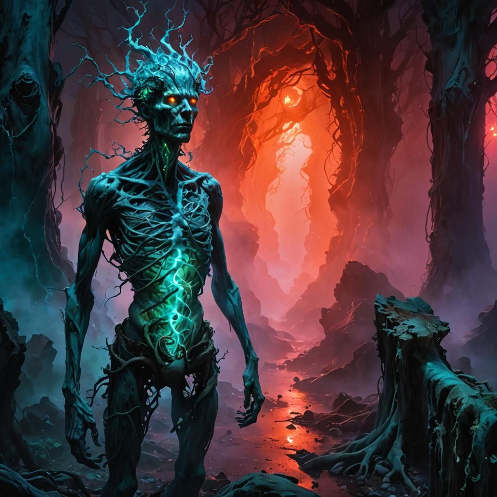 Decaying Figure in Dark Underworld, Expressionist Art