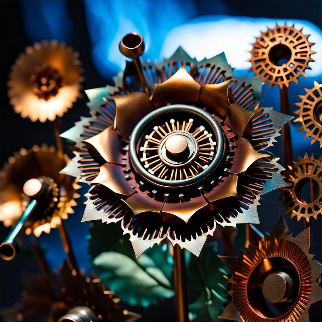 Steampunk Garden: Colorful Metal Flowers with Gears