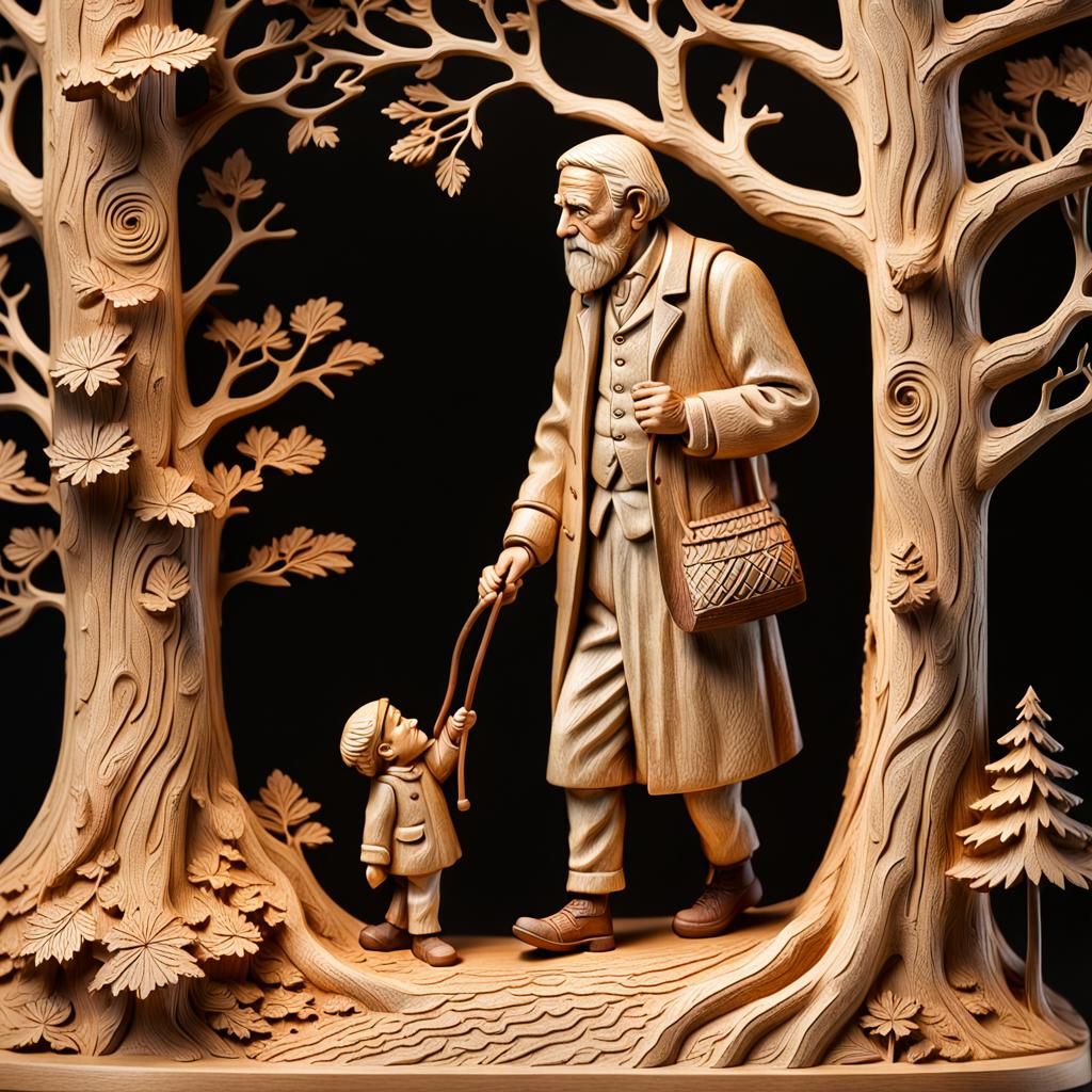 Serene Forest Woodcarving in Rottmann Style