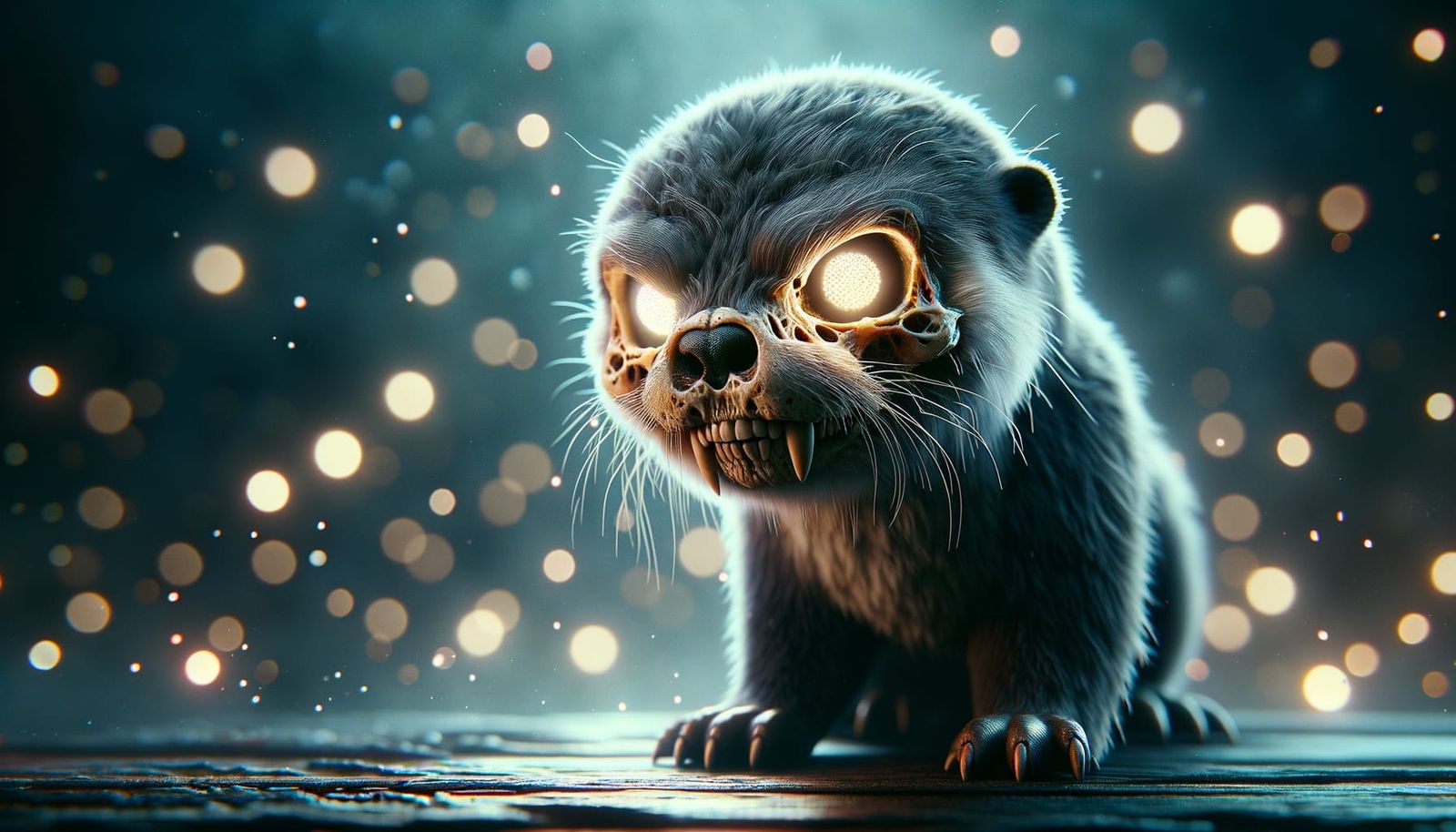 Spooky Adorable Undead Otter with Glowing Eyes