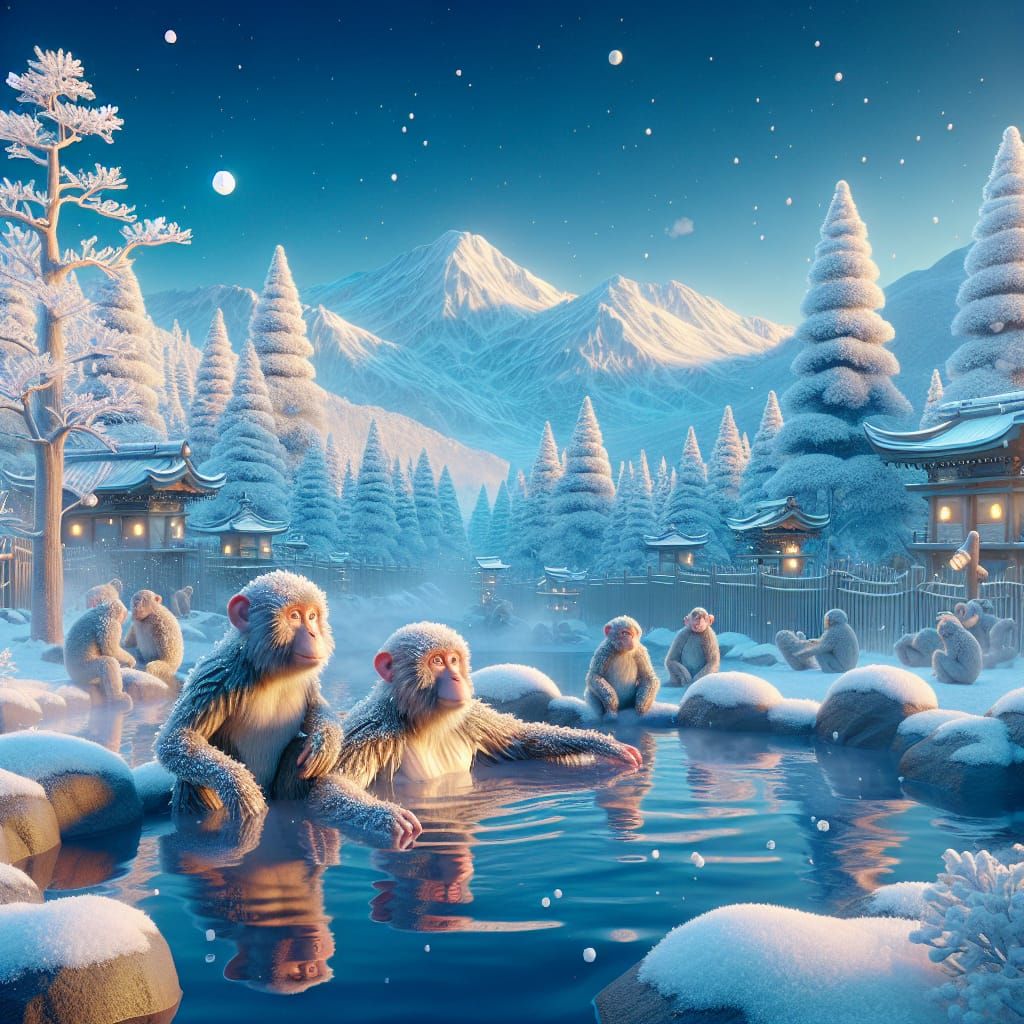 Monkeys in hot spring