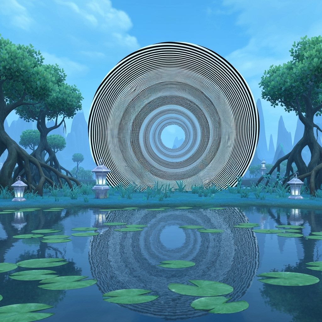 Sky Blue Swamp Landscape with Hypnotic Portal