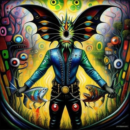 Angler Fish in Oil, Mosaic Pop Surrealism Style