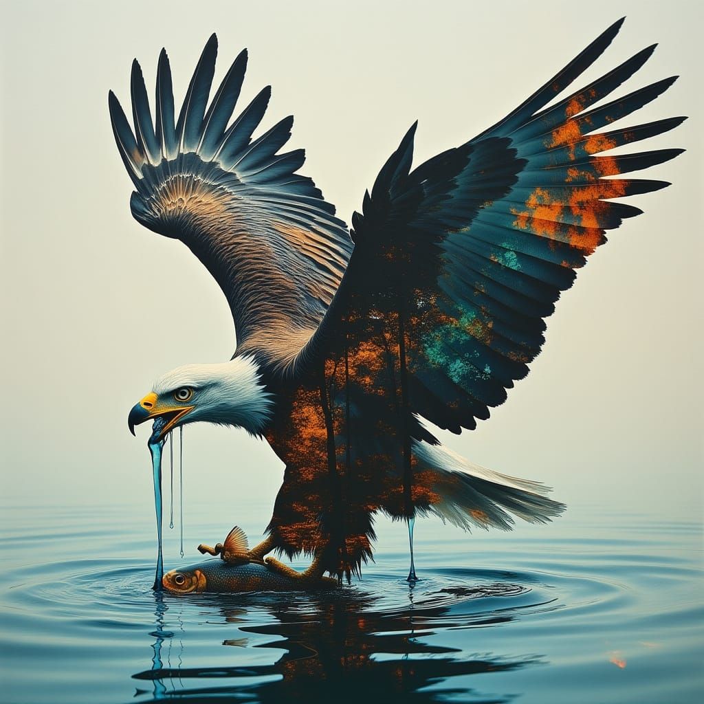 surrealist style, bald eagle