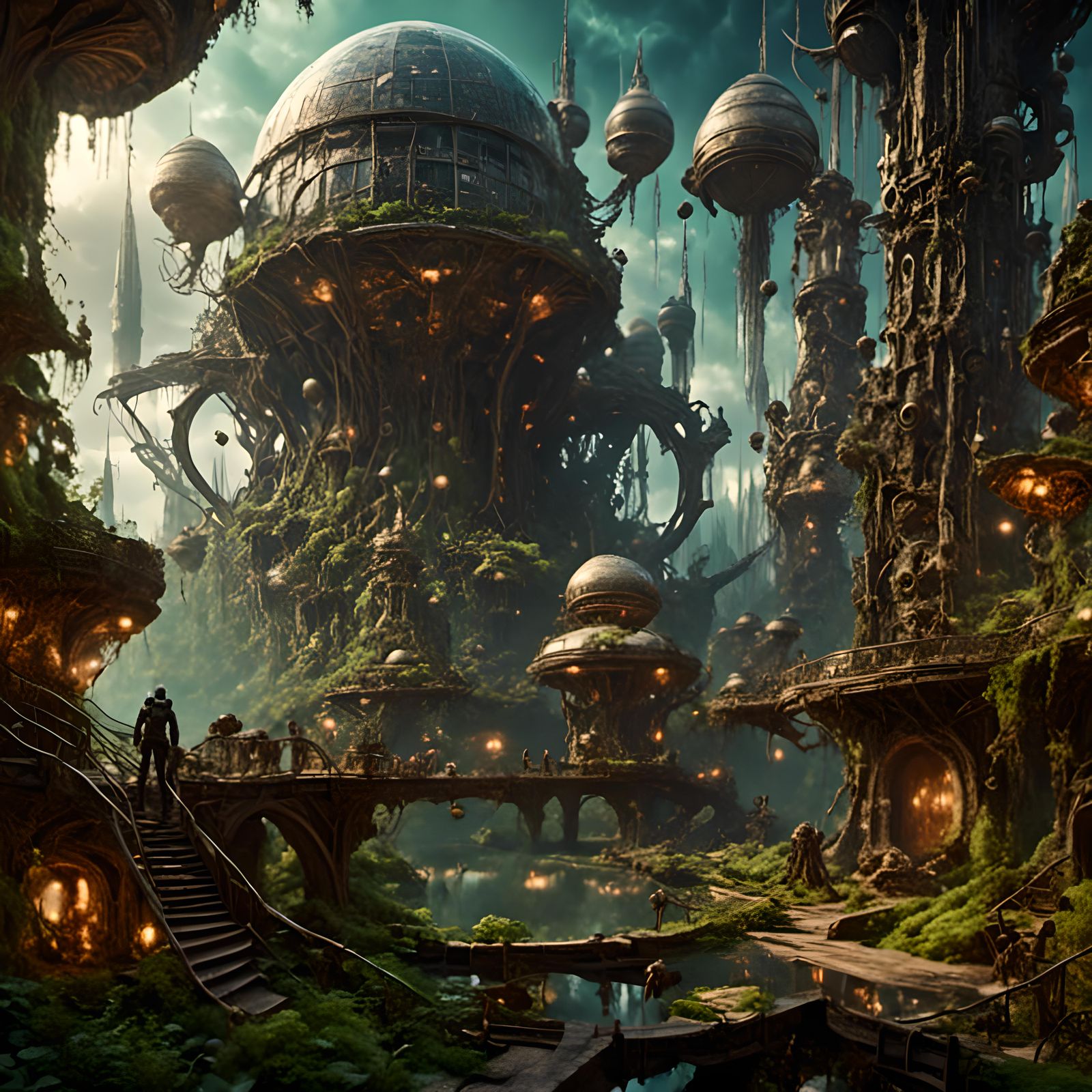 Spacepunk City with Xenomorphs in Bosch/Giger Style