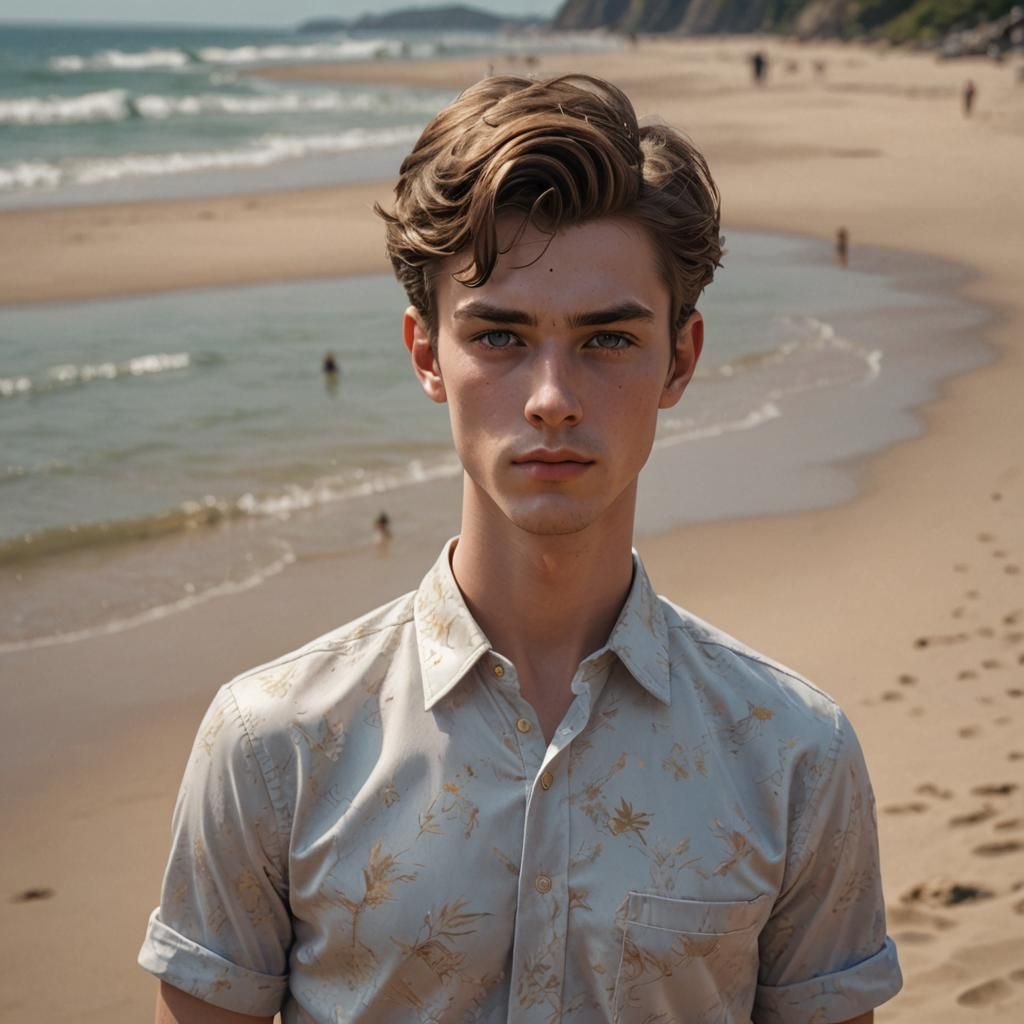 Anime Portrait of British Man on Beach in 1960s Style