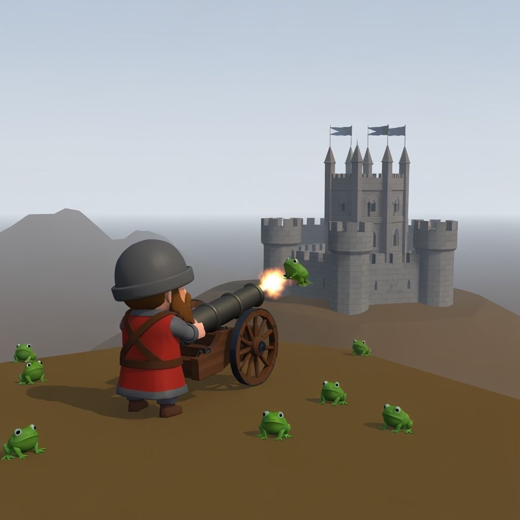 Medieval Chibi Canoneer Shooting Frogs at Tower of London