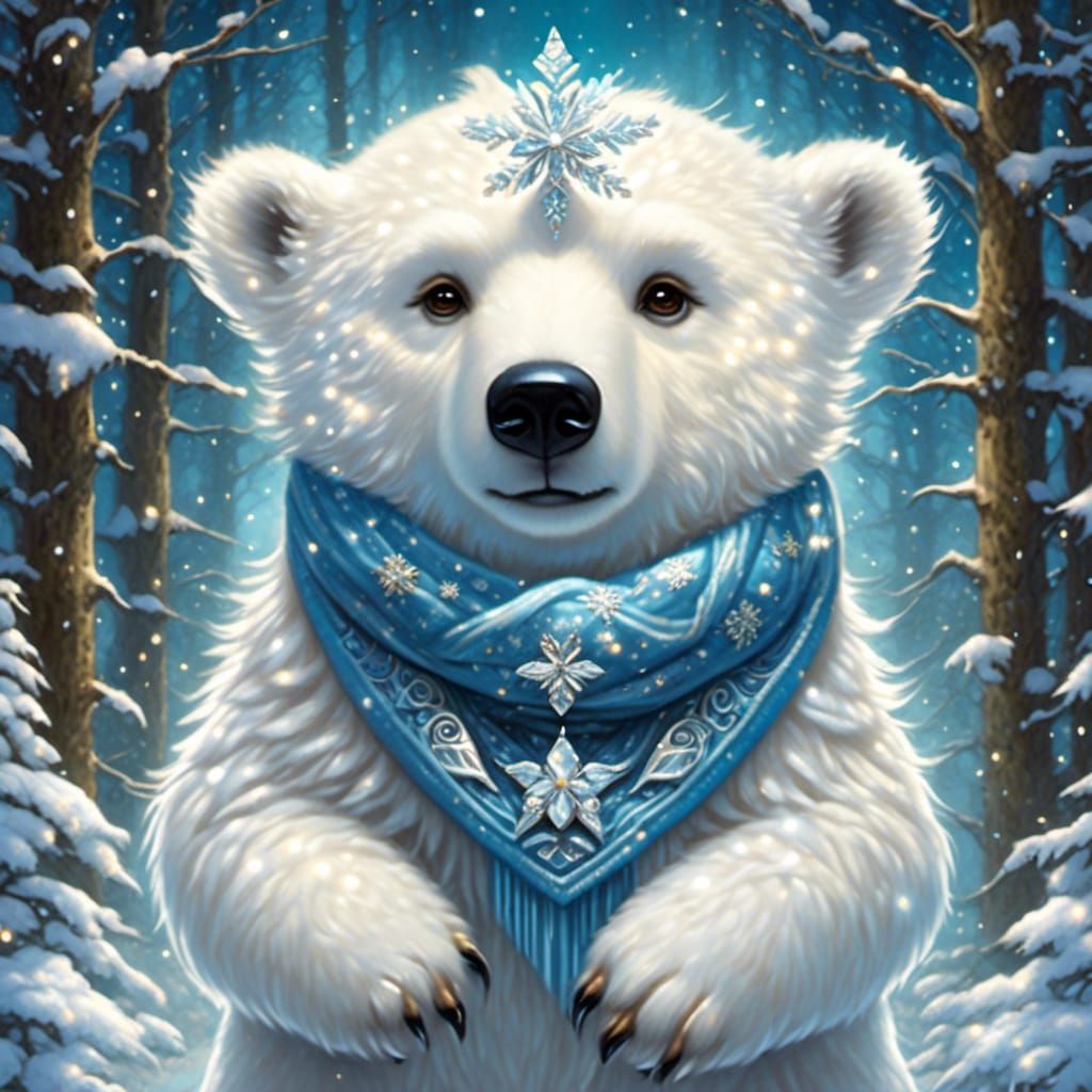 Adorable Fairy Polar Bear in Winter Landscape