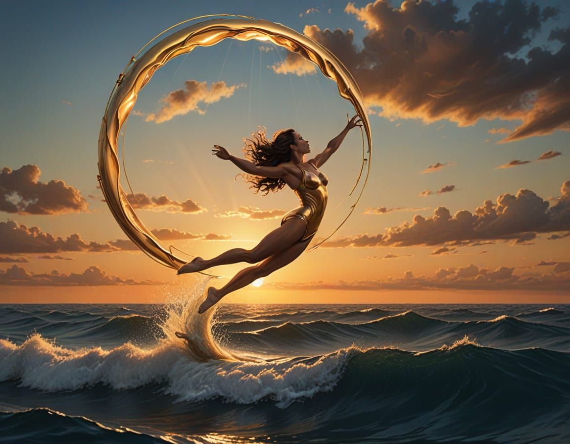 High Diver Arcs Through Golden Hour: Digital Art