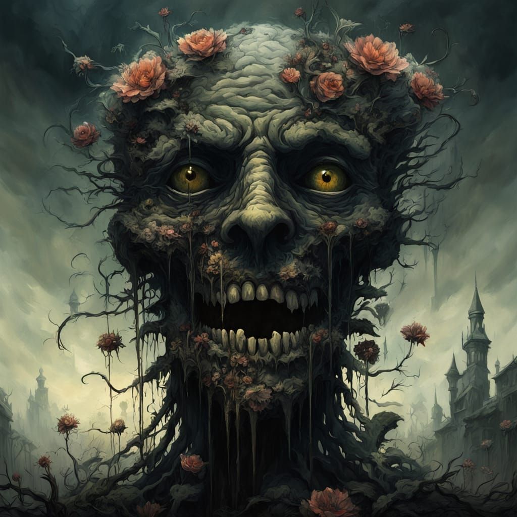 Surreal Flowers with Teeth in Dark Fantasy Garden