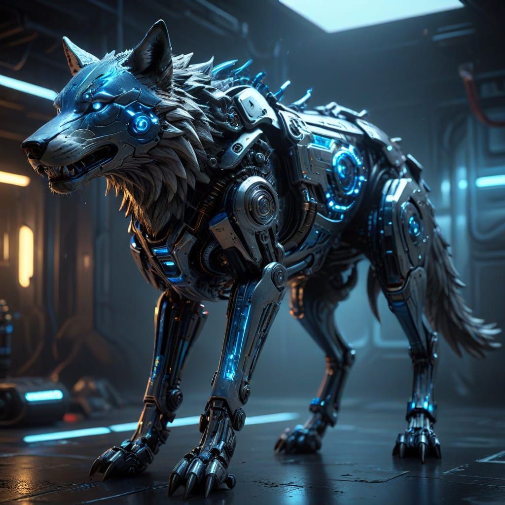 Cybernetic Wolf Unveiled in Polished Metal Glory