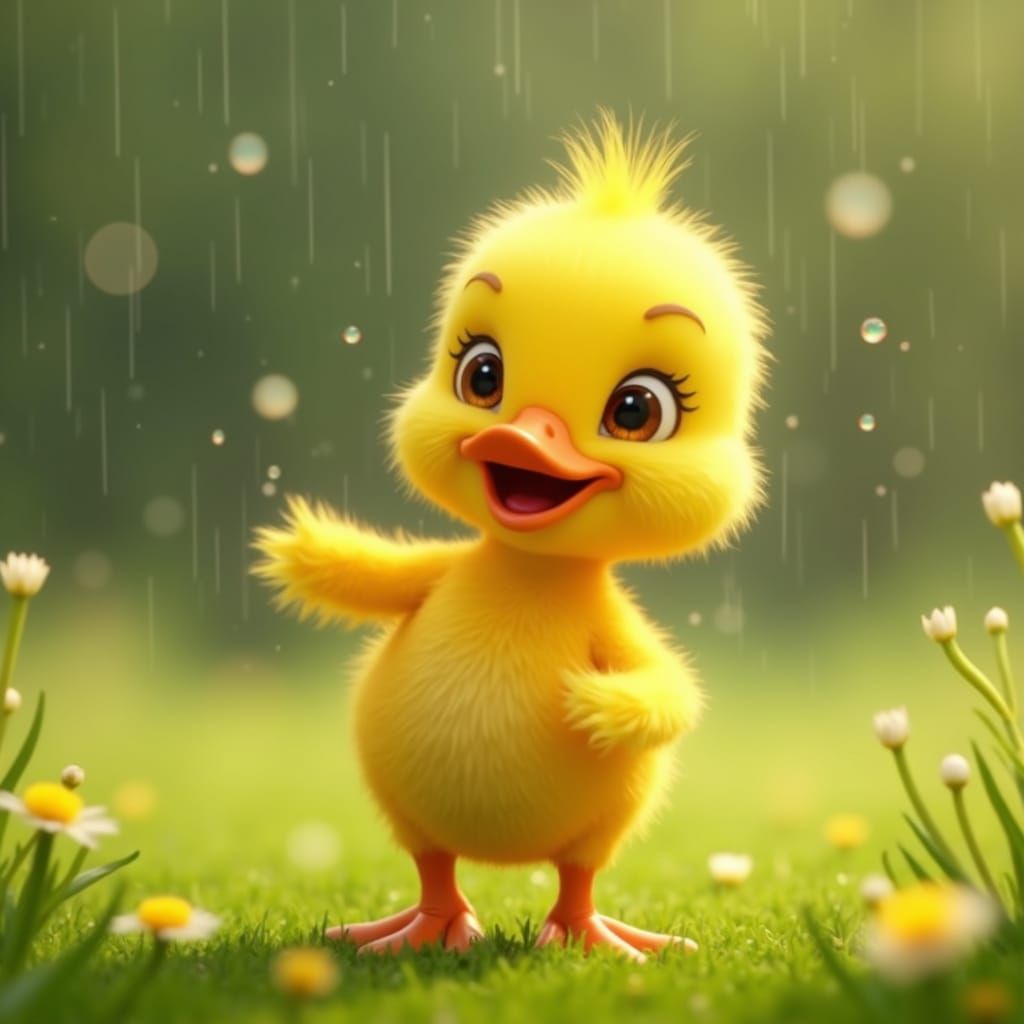 Joyful Duckling Dancing in Spring Rain: CGI Animation