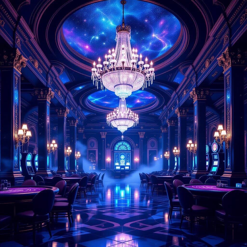 Magical Twilight Casino in Digital Matte Painting Style