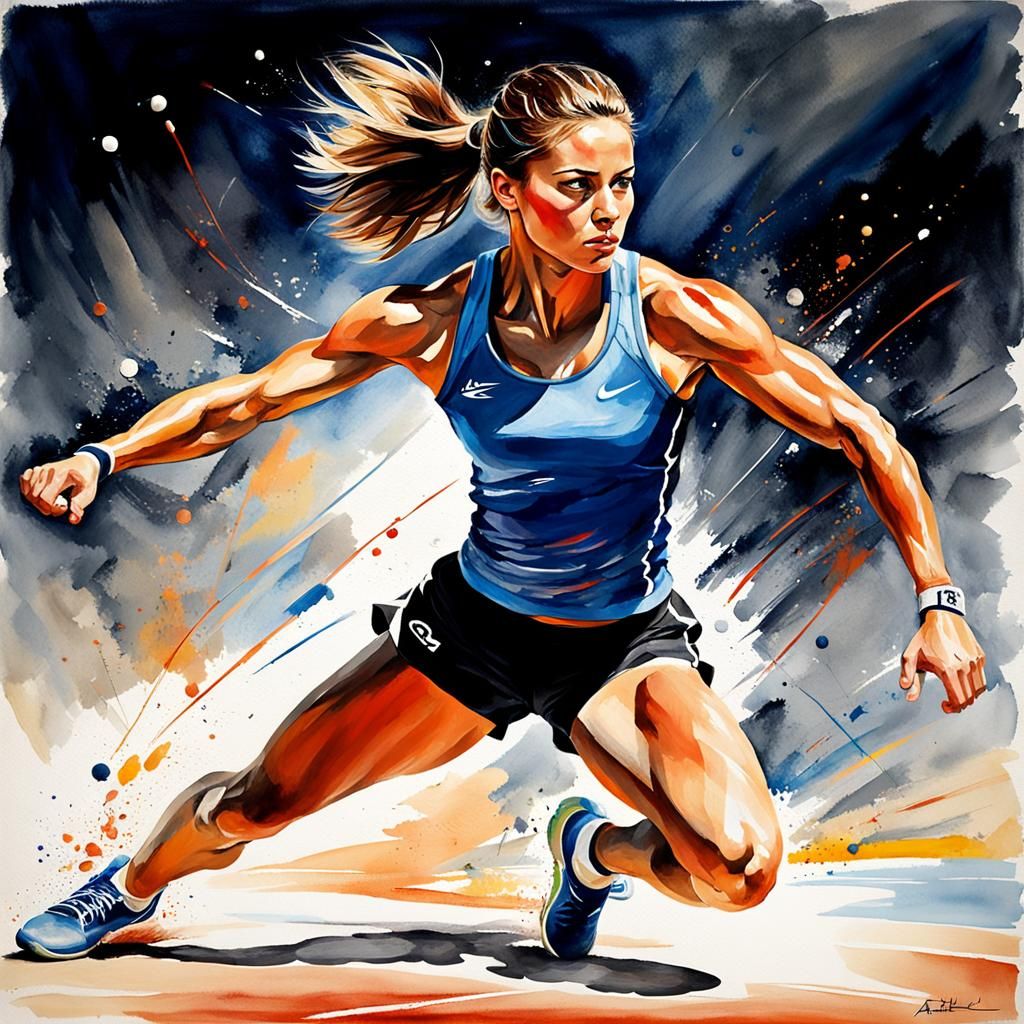 Athlete's Grace and Power: An Oil and Watercolor Study