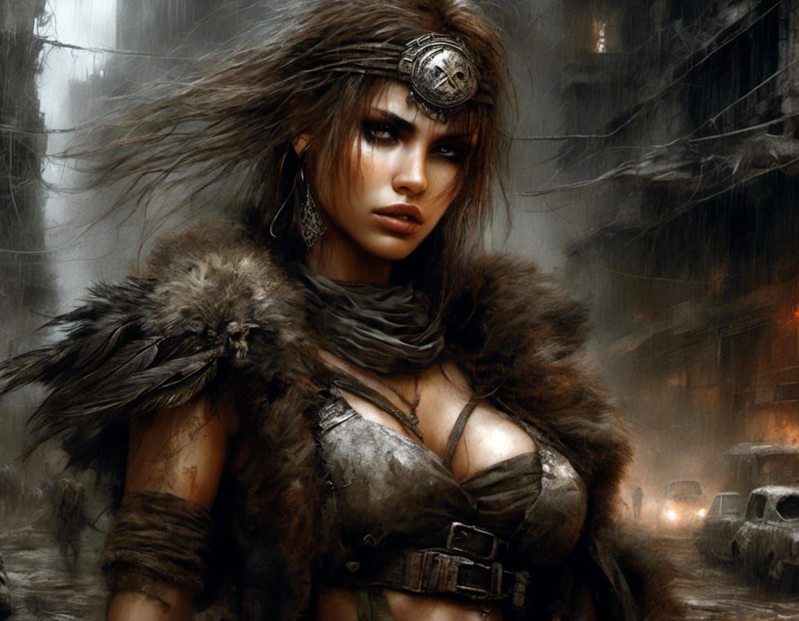 Grungy Female Survivor in Ruined Metropolis