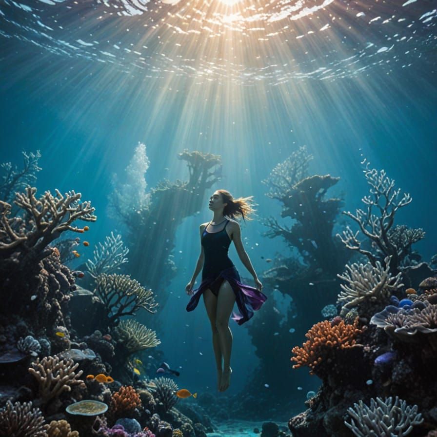 Freediver Girl in Serene Underwater World