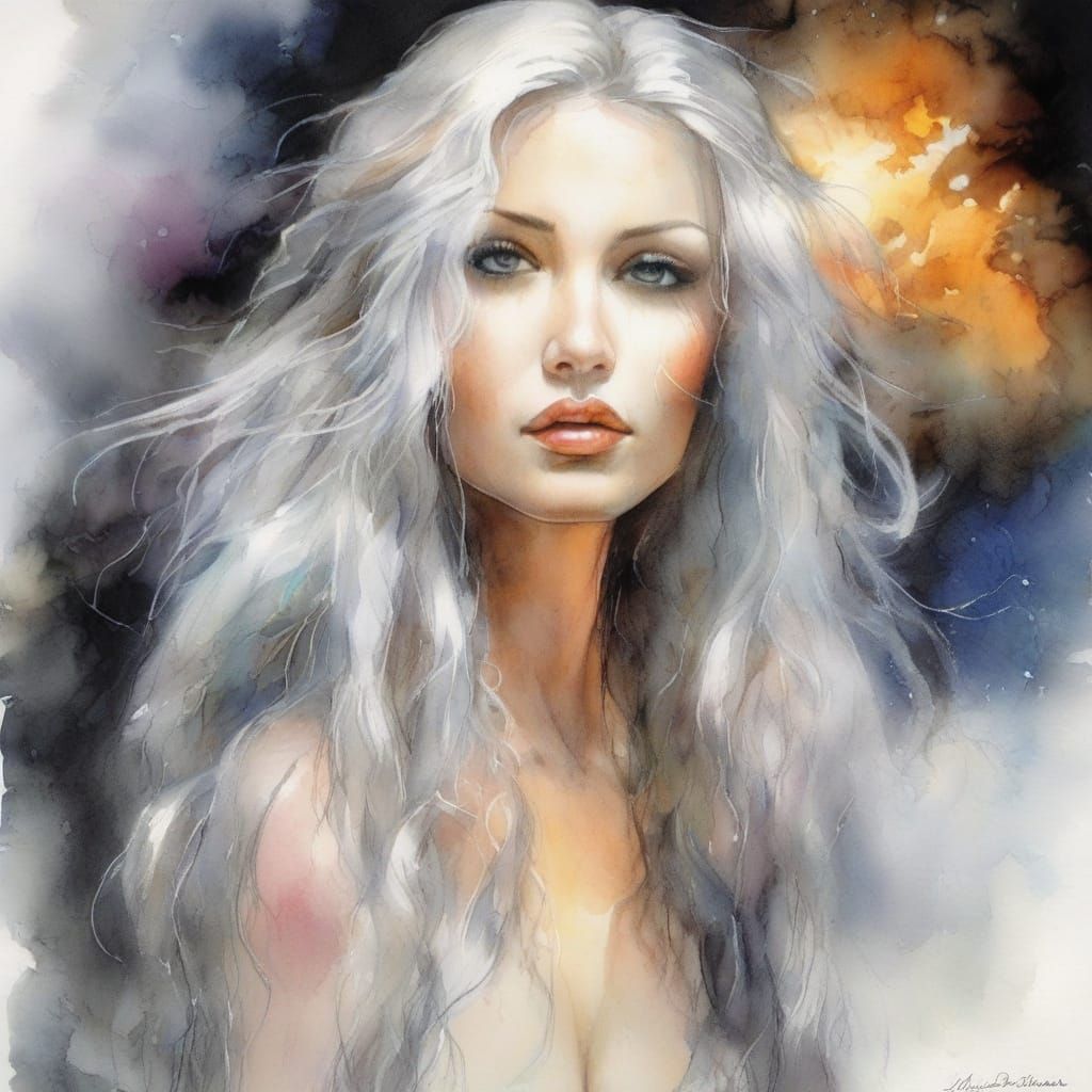 Ethereal Vampire Portrait in Dreamy Watercolor Style