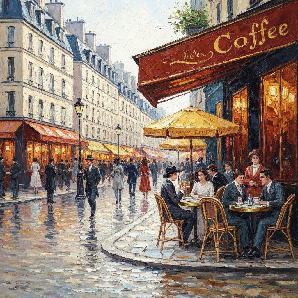 Parisian Cafe Scene in Impressionist Style