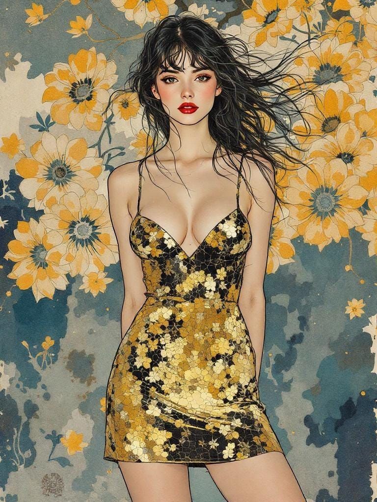 Art Nouveau Portrait of a Swedish Pin-Up Woman