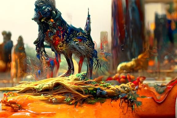 Steel Jaw Wolf Emerges from Mist, Dark Fantasy Art