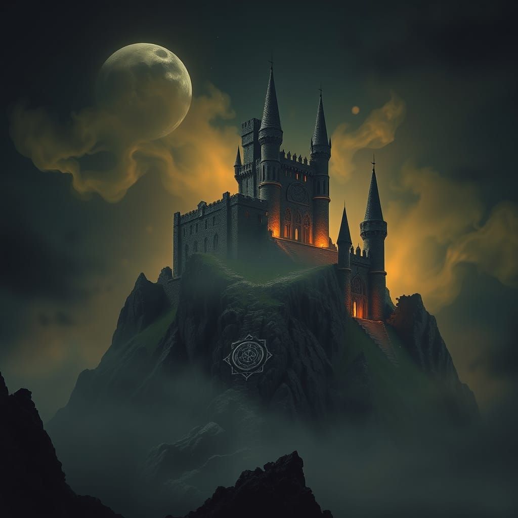 Ruined Castle in Dark Fantasy Landscape