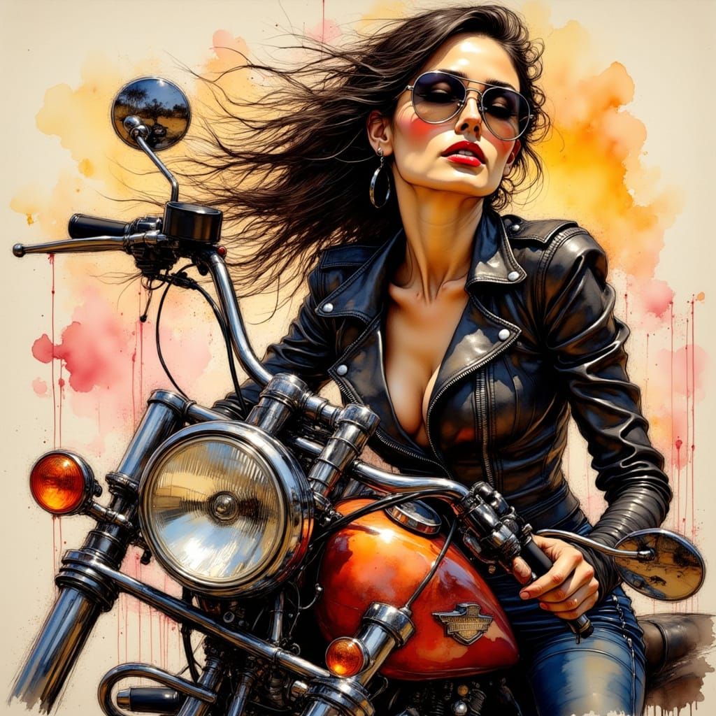 Woman on Motorcycle in Futuristic Style