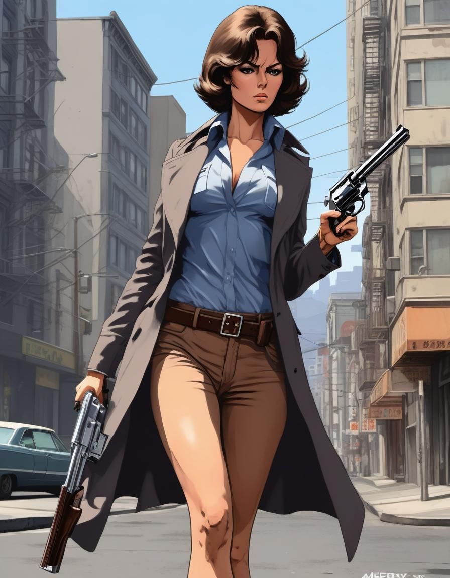Tough Brunette Detective in Anime Style
