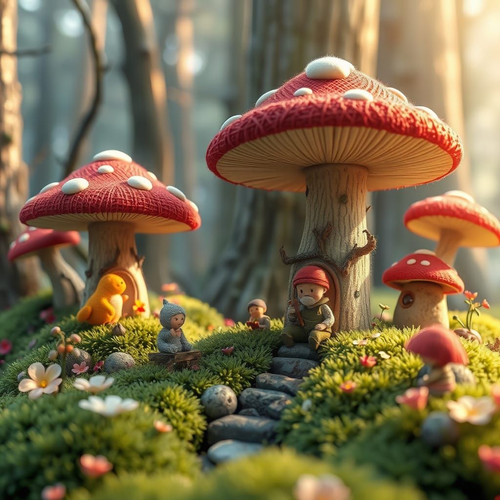 Enchanted Forest: Mushroom Homes in 3D Anime Style