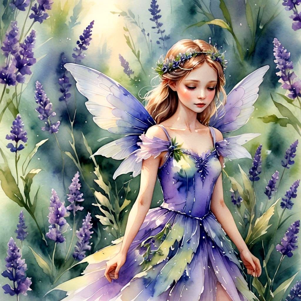 Lavender Flower Fairy in Watercolor Style