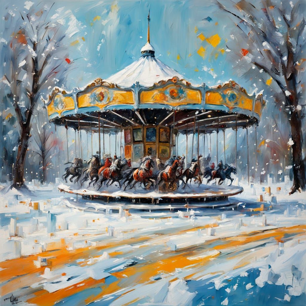 Vibrant Expressionist Snowscape in Energetic Brushstrokes