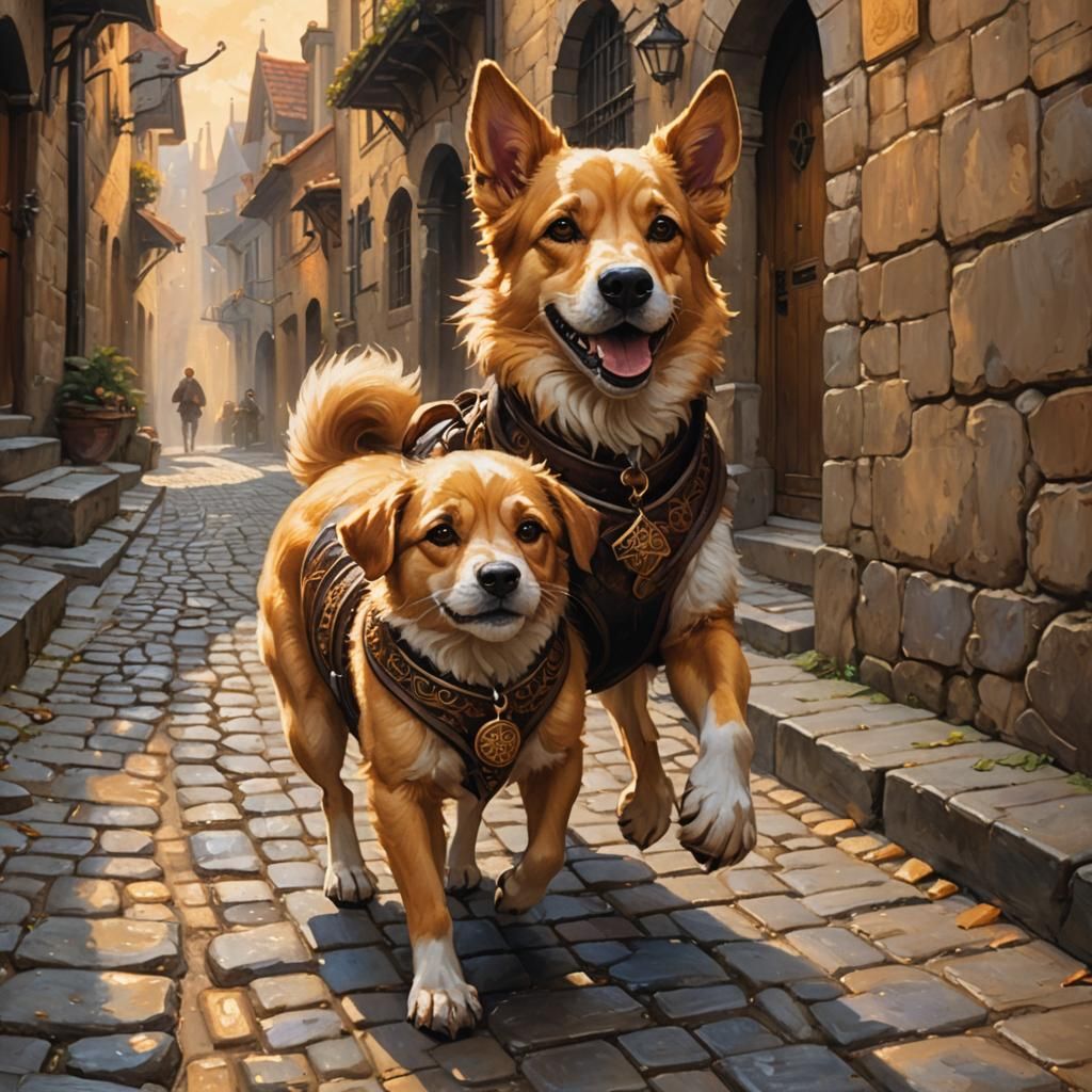 A dnd halfling riding a large street dog