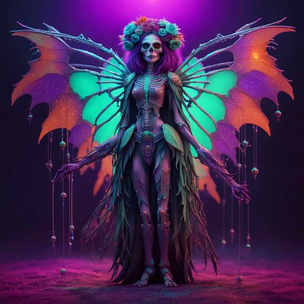 Neon Undead Fairy Portrait in Sci-Fi Style