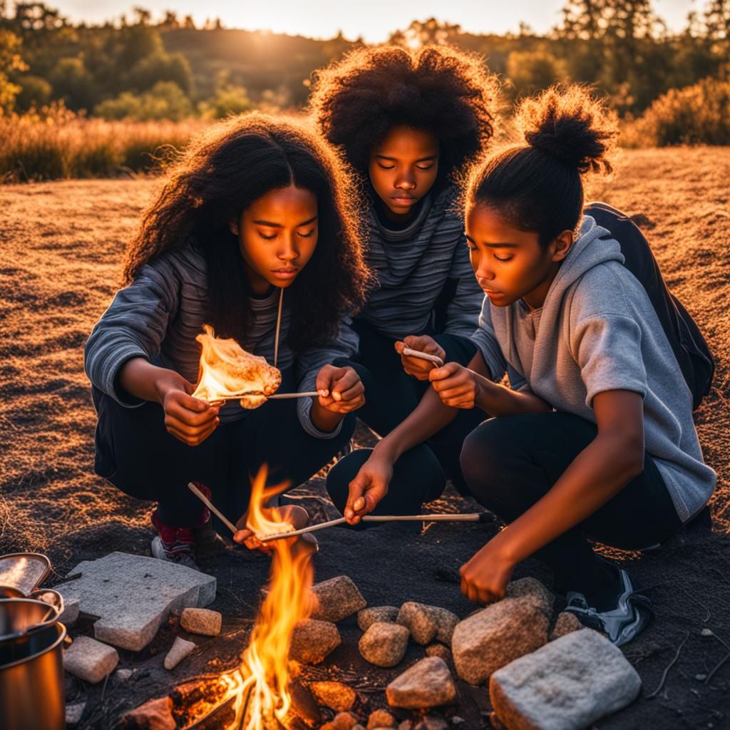 Children Roasting Marshmallows in Sunlight
