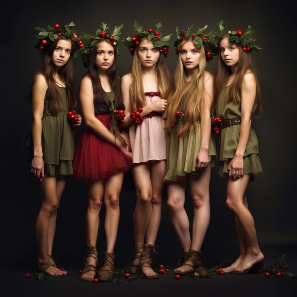 Festive Pixie Girls with Holly Wreaths