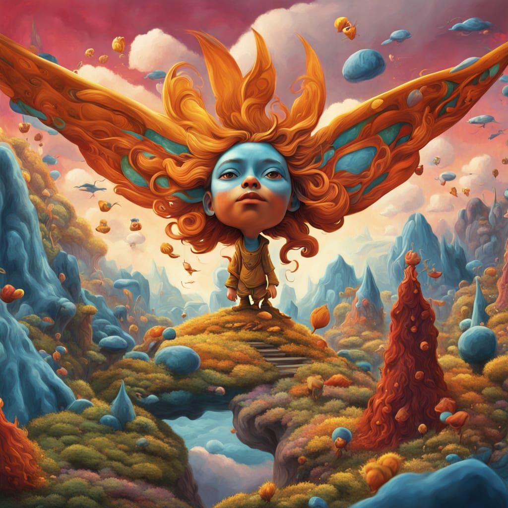 Surreal Funko Angel Descends into Whimsical Mountain Valley