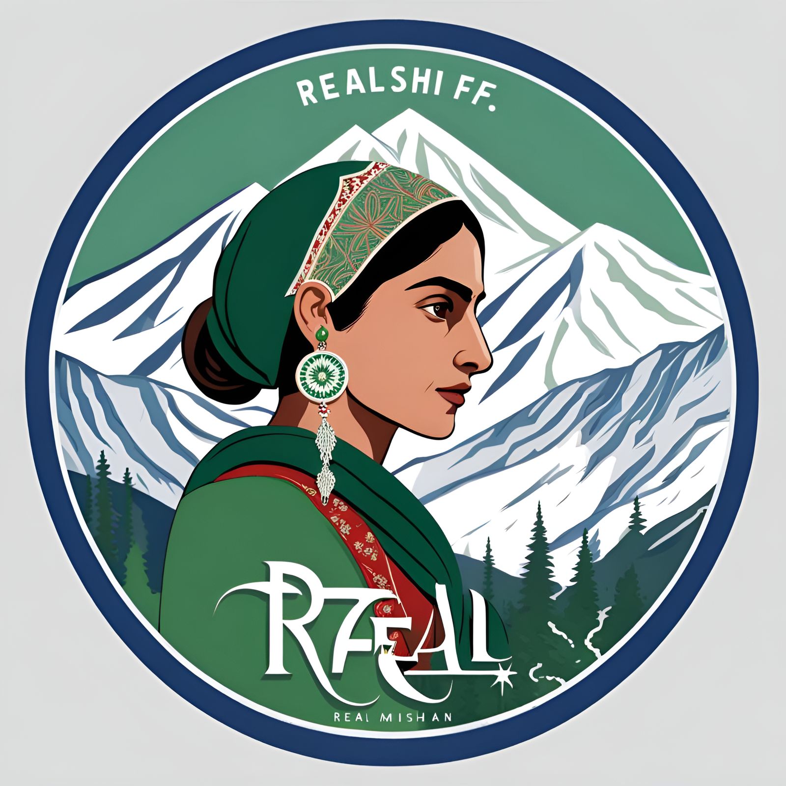 Kashmiri Woman Logo with Himalayan Backdrop