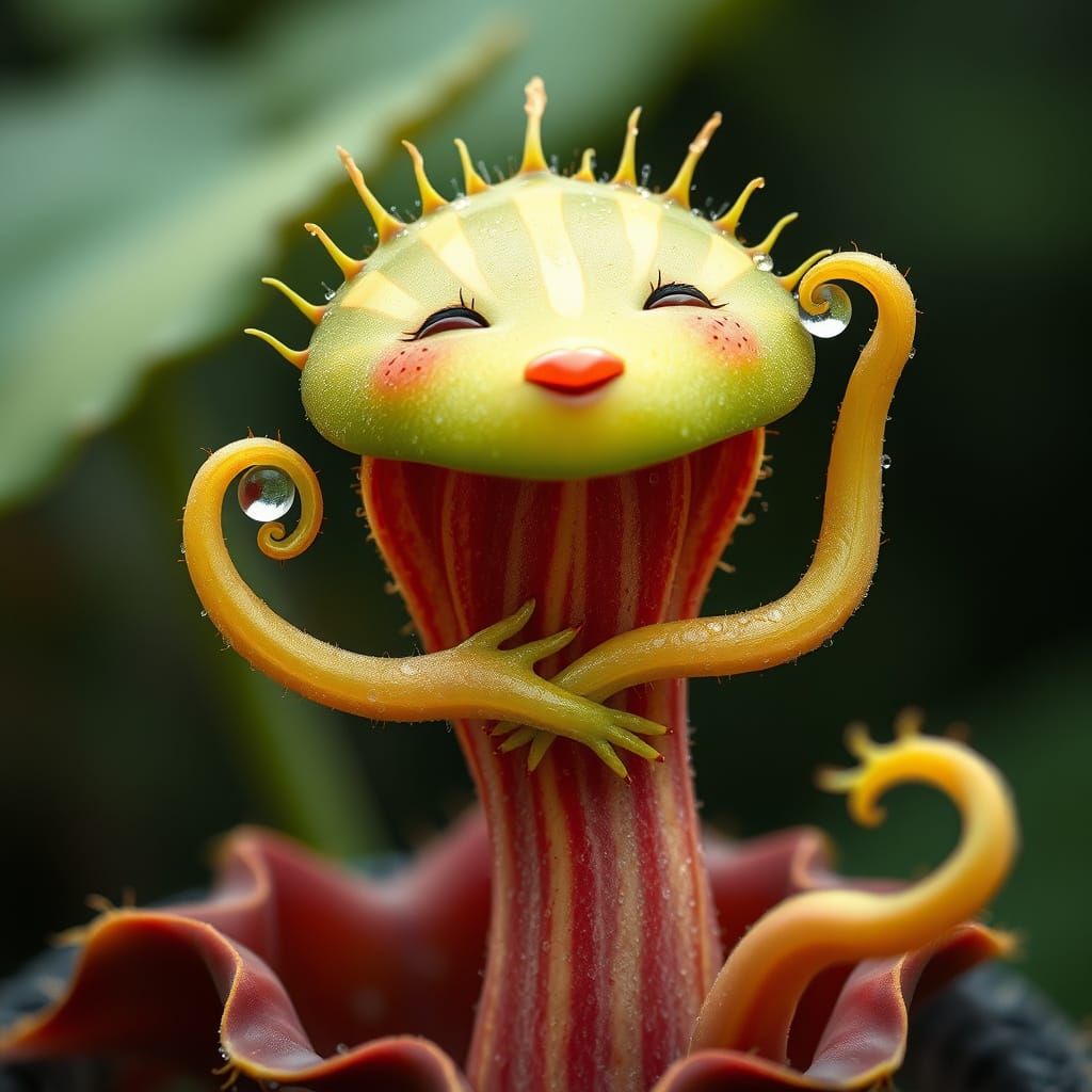 Venus Flytrap Goddess in Dreamlike Landscape