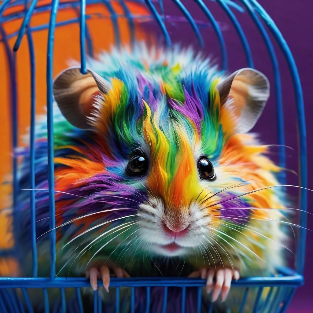Rainbow Hamster Portrait in Fauvist Style
