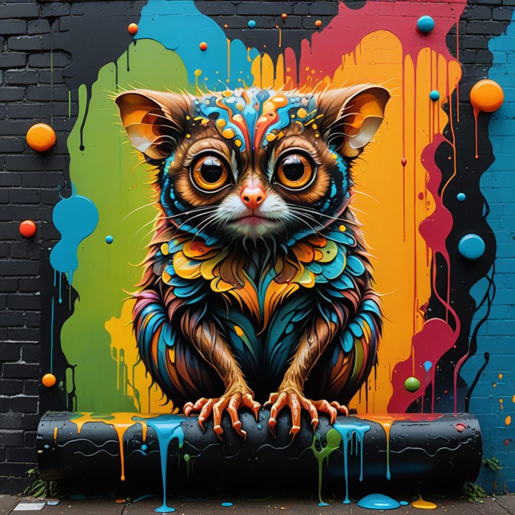 Surreal Tarsier Sits on Op Art Street Mural