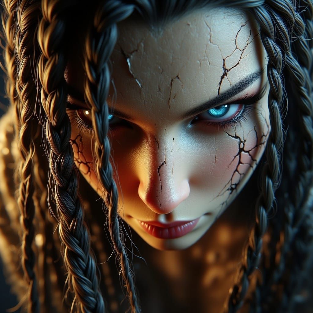 Hyper-Maximalist Portrait of a Woman with Towering Braids