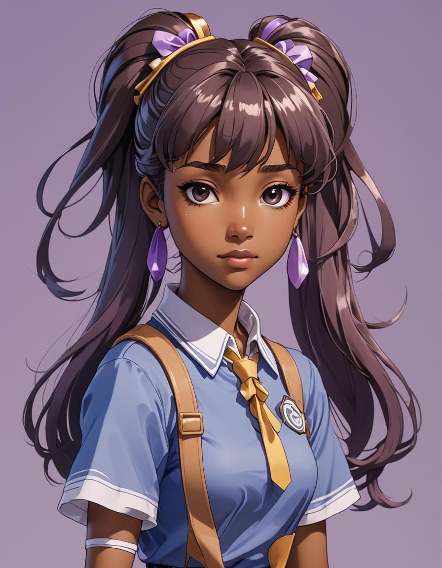 Magical African American Schoolgirl in Anime Style
