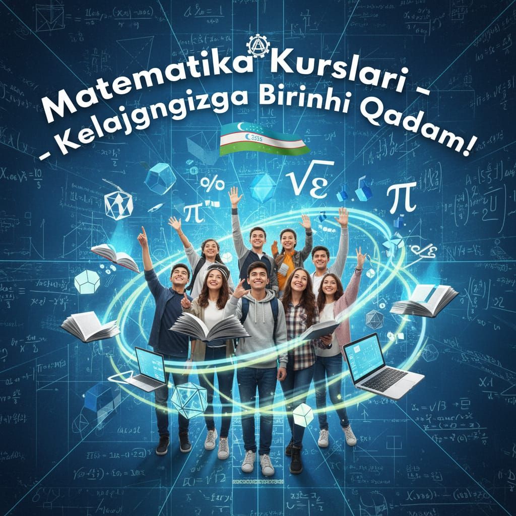 Uzbekistan Math Center Banner with Geometric Symbols