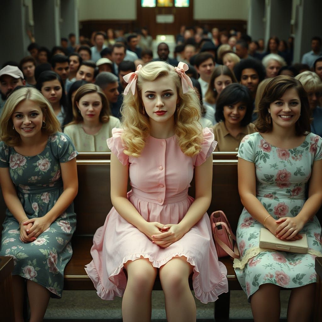 Embarrassed Young Man Crossdressing in 1950s Church