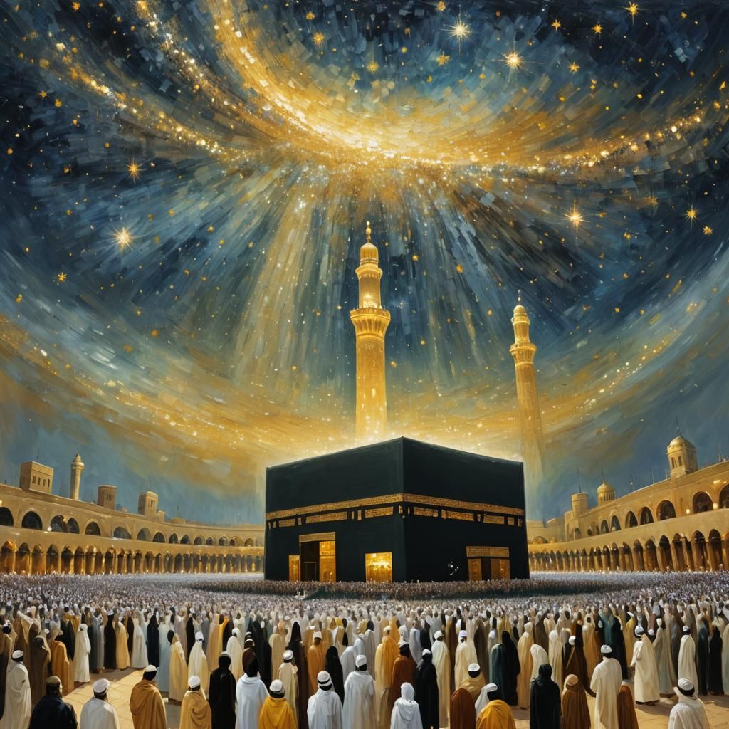 Kaaba Under Starry Sky as Impressionist Painting